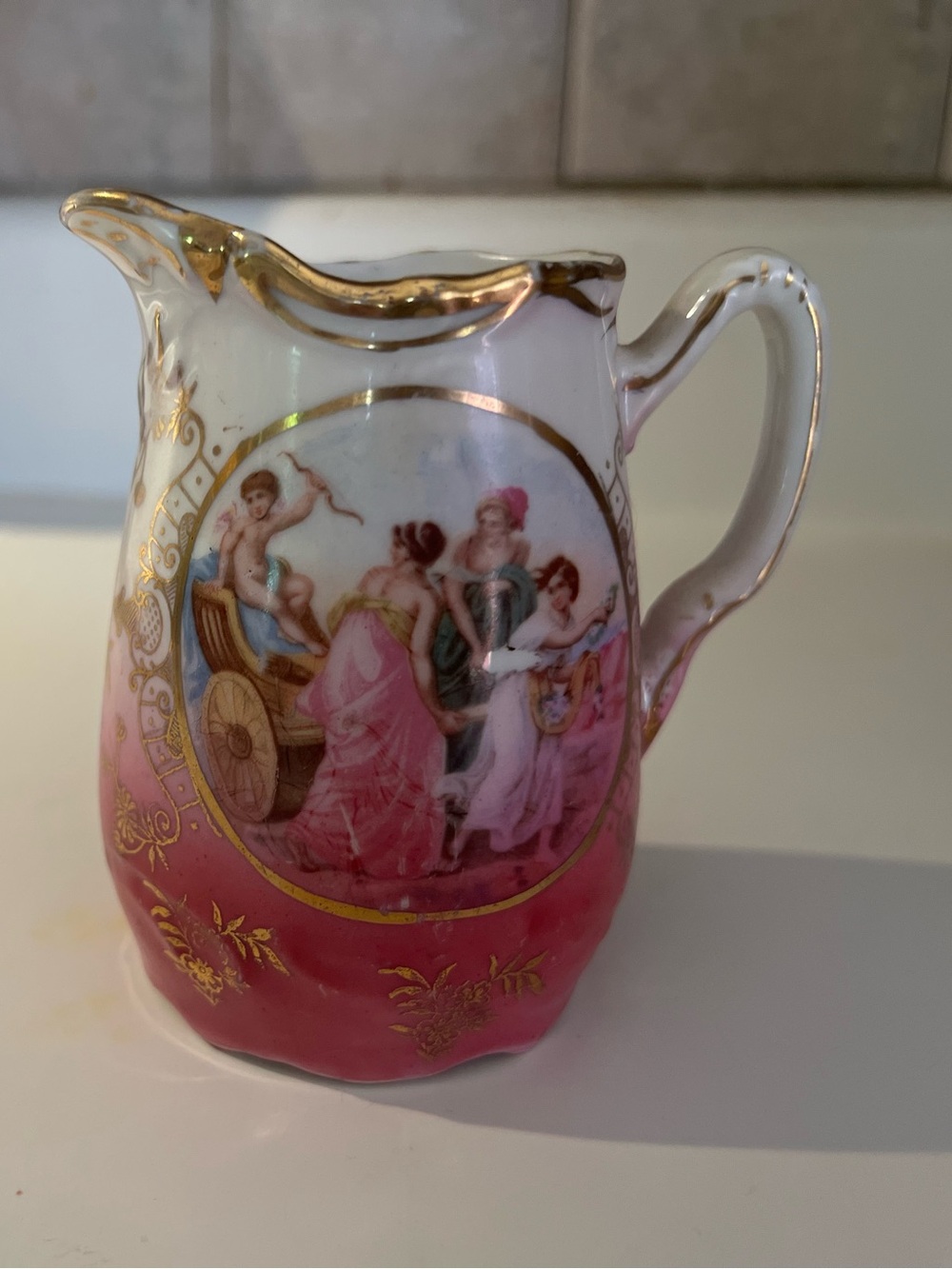 Vintage German  pink porcelain pitcher